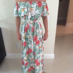 OFF SHOULDER GREEN FLORAL MAXI DRESS